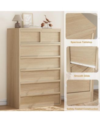7-Drawer Modern Tall Wooden Dresser, 46" Large Storage Chest Organizer for Bedroom, Living Room, Nursery, Natural