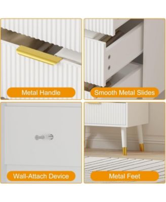 5-Drawer Polished Metal Dresser, Metal Handles & Legs, Space-Saving Bedroom, Living Room, Hallway Cabinet, White