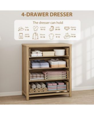 4-Drawer Boho Rattan Dresser, 37" Tall, Chest for Closet, Nightstand for Bedroom, Home Office Organizer