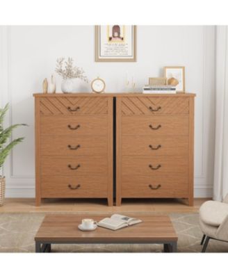 5-Drawer Brown Wooden Dresser, Elegant V Shape Nightstand, Storage for Living Room, Nursery, Entryway, Bedroom