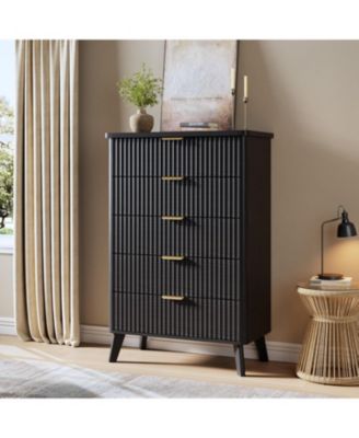 Fluted Dresser for Bedroom with 5 Deep Drawers, 47in Tall Chest of Drawers