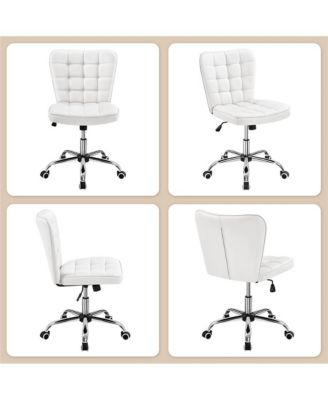 Modern Tufted Armless Desk Chair with Chrome-finish Metal Base, Rolling Wheels, Adjustable Seat Heigh