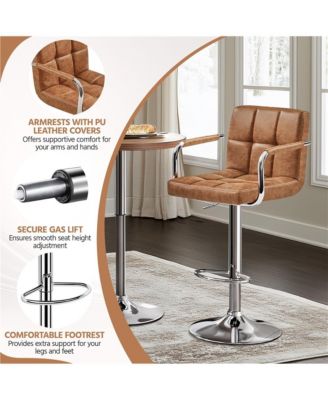 2PCS PU Leather Swivel Stools Adjustable Kitchen Chairs