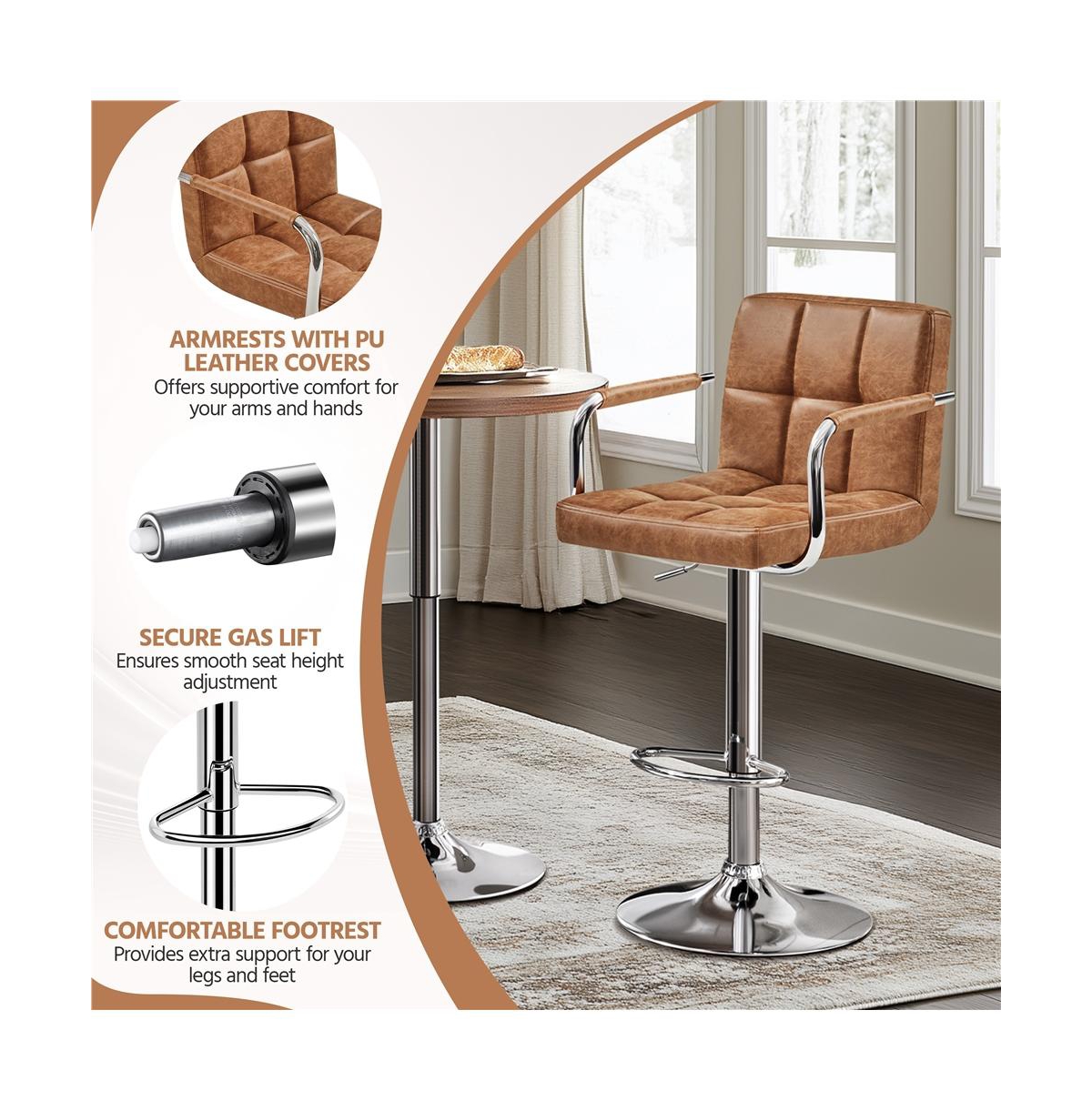 Yaheetech 2PCS Pu Leather Swivel Stools Adjustable Kitchen Chairs