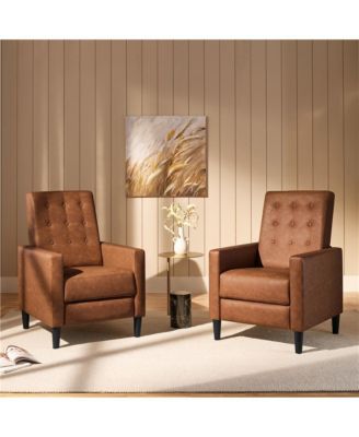Mid-Century Tufted Upholstered Faux Leather Recliner Sofa with Adjustable Back & Footres Brown