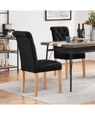 2PCS High Black Classic Fabric Upholstered PU Leather Dining Chair