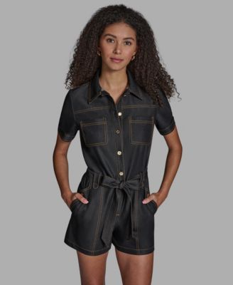 Women's Stretch Denim Button-Front Closure Romper
