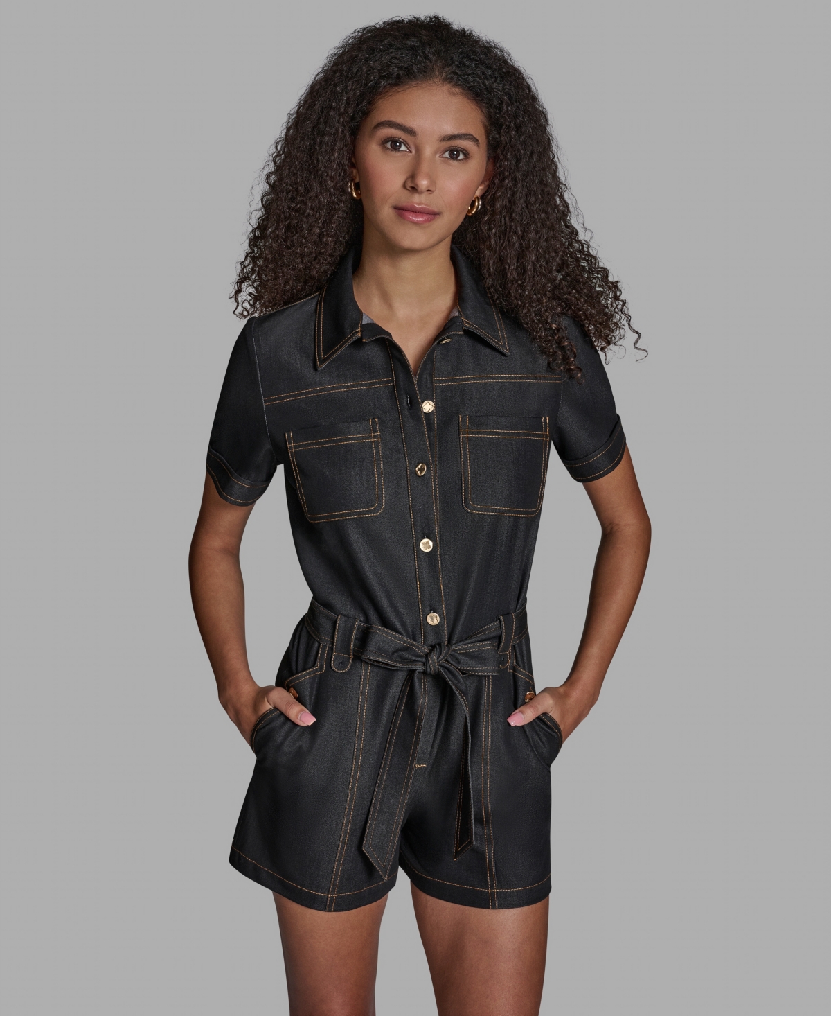 Bcbg Women's Stretch Denim Button-Front Closure Romper