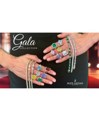 Gala Collection Sterling Silver Large Firework Asscher-Cut Cubic Zirconia Pave Cocktail Ring