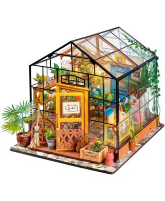 Book Nook Kit DIY Miniature House Kit, 3D Wooden Puzzle Cathy's Greenhouse, Bookend Bookshelf Insert, Diorama Kit Christmas Birthday Gift