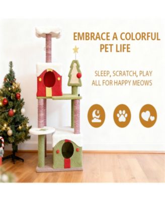 Festive 54" Christmas Cat Tree with Multi-Level Perches, Condos & Scratching Posts