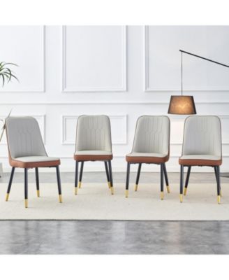 Modern Light Gray/Brown PU Leather Dining Chair - Set of 4