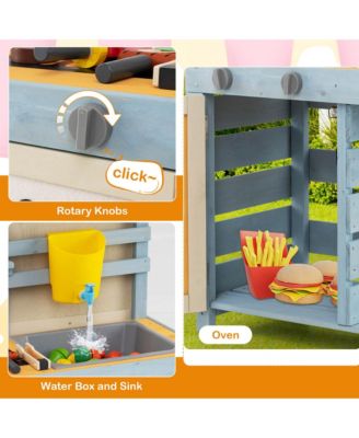 2-in-1 Wooden Outdoor Mud Kitchen and Grocery Store Play Kitchen with Sink