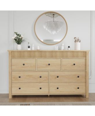 7-Drawer Wooden Farmhouse Dresser with Fluted Design and TV Stand Storage