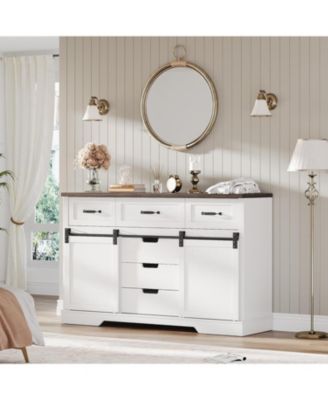 6-Drawer, Sliding Barn Doors, Rustic Wood Chest TV Stand Farmhouse Dresser