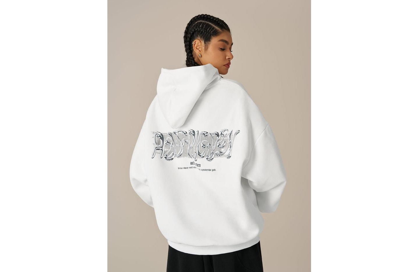 Женское худи AELFRIC EDEN Futuristic Liquid Metal Design Pullover, цвет: Белый — фото 2
