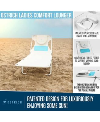 Ladies Comfort Lounger, Foldable Beach Camping Pool Tanning Chair, White