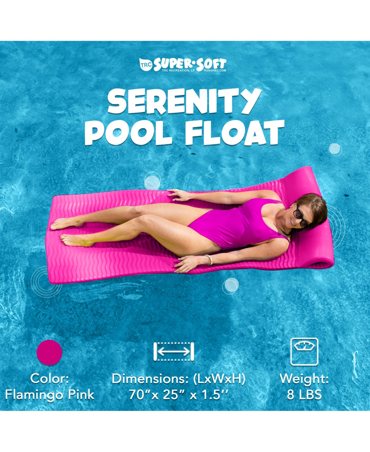 Trc Recreation Serenity 1.5" Thick Vinyl Swimming Pool Float Mat, Flamingo Pink