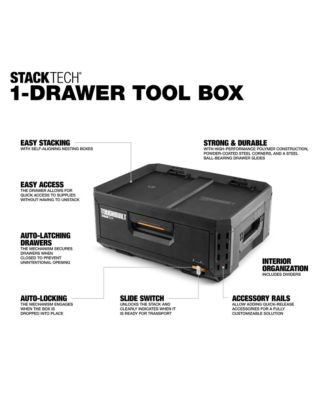 StackTech 1-Drawer Tool Box, Durable Plastic Storage Organizer, Black