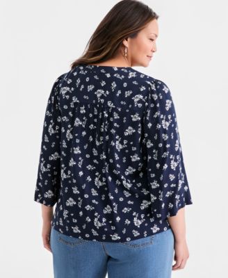 Plus Size Printed 3/4-Sleeve Top