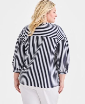Plus Size Printed 3/4-Puff-Sleeve Top