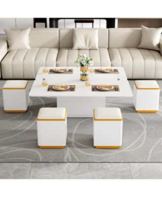 Lift-Top Coffee Table with 4 Stools