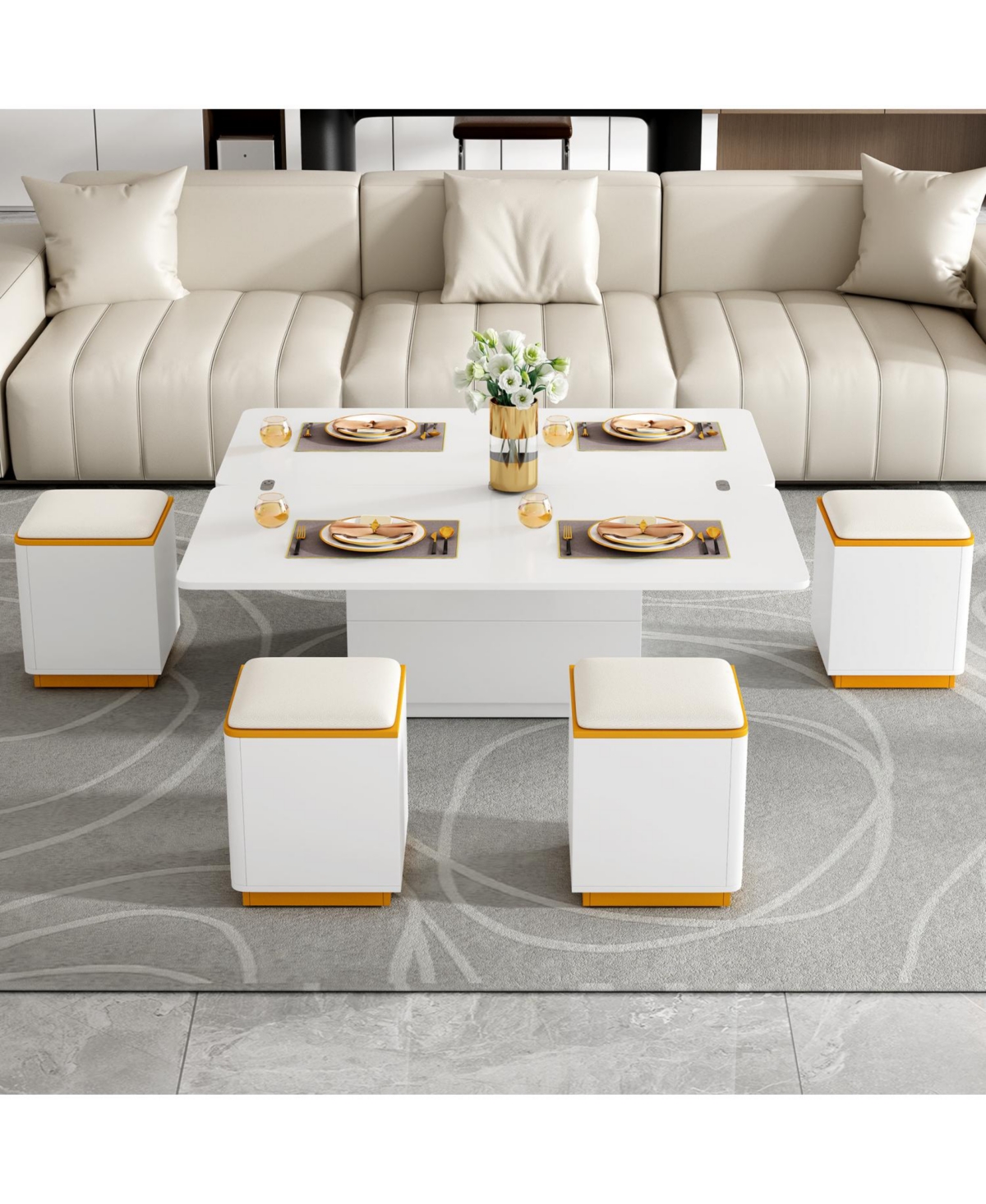 Streamdale Furniture Lift-Top Coffee Table with 4 Stools