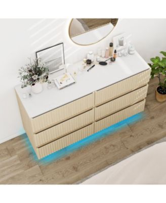 Fluted 6-Drawer Double Dresser with LED