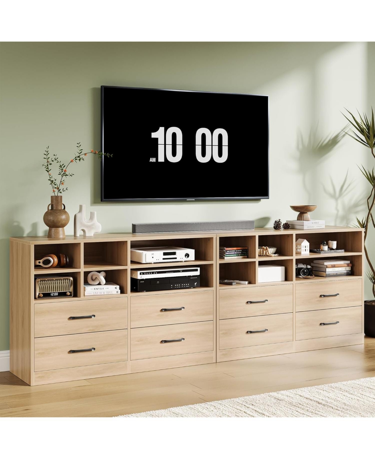 gaomon 47" 4-Drawer Wood Dresser with 6 Open Cubbies and Adjustable Storage, Modern Tv Stand
