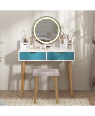 Vanity Desk with Stool, Makeup Vanity Table with Touch Light Mirror, Modern Bedroom or Dressing Room