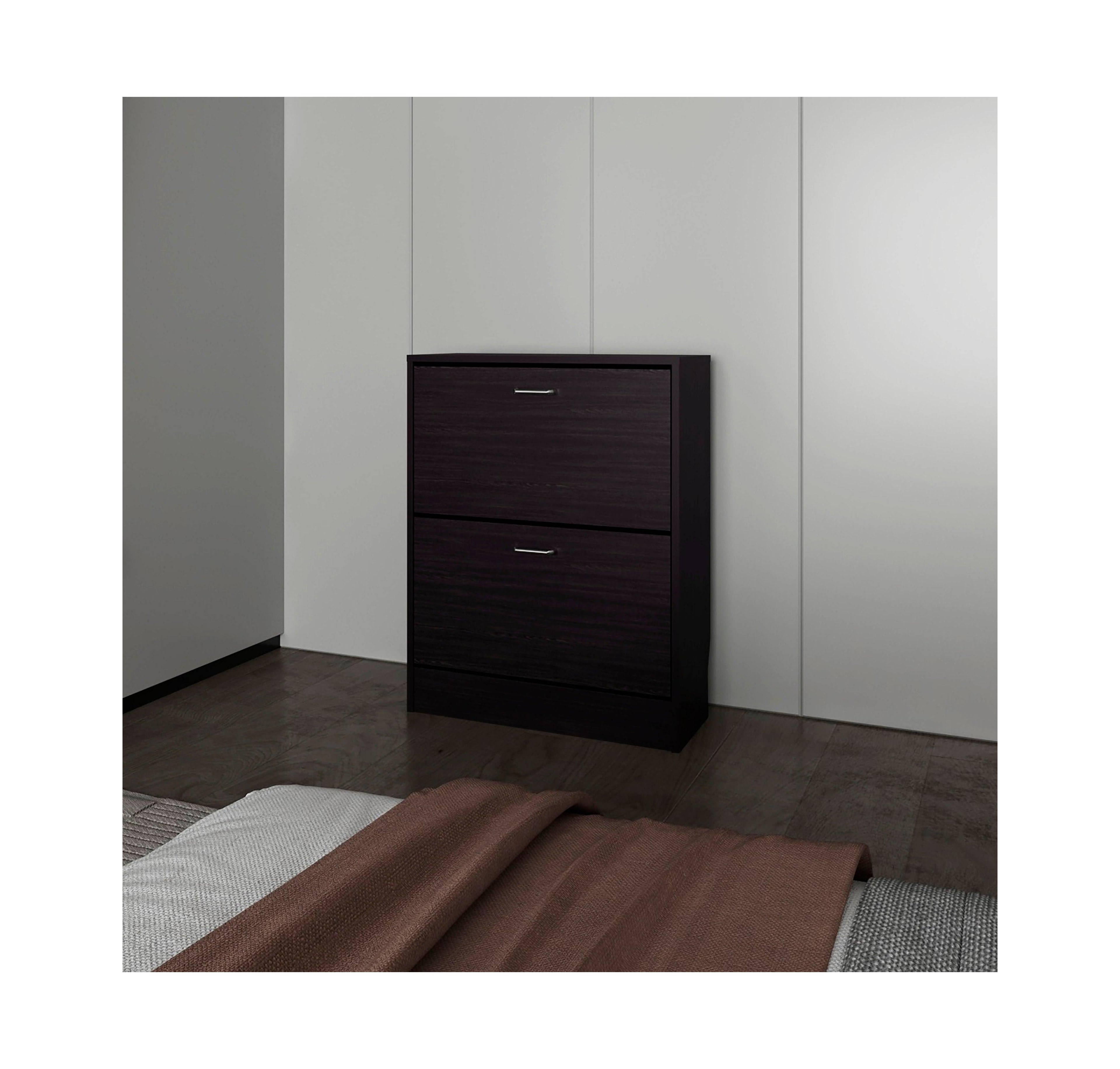 Fm Furniture Ozzy Shoe Cabinet, 2 Tilt-Out Doors, Slim Design, Internal Supports, Modern Style, Wenge