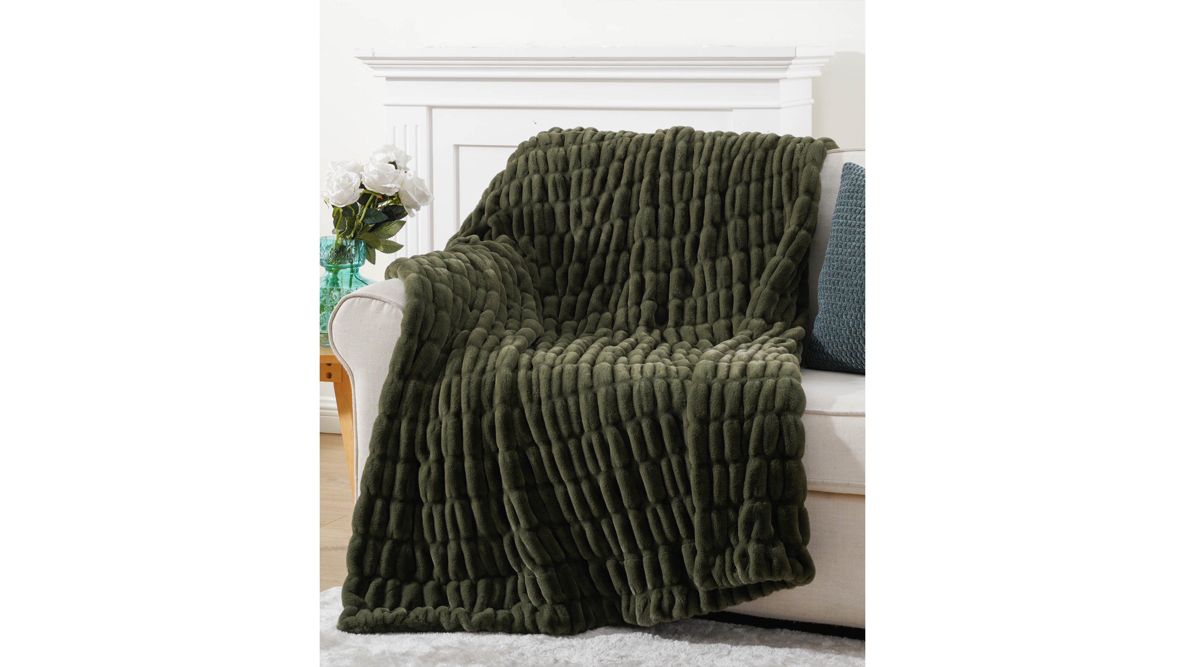 Battilo Luxurious Reversible Rabbit Faux Fur Throw, 50" x 60"