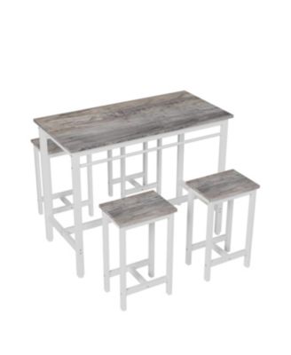 5-Piece White Oak Kitchen Bar Table Set with 4 Stools