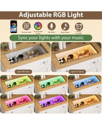 4-Drawer Modern White Dresser with LED Night Light, Glass Tabletop, Nightstand Cabinet for Bedroom, Living Room, Entryway