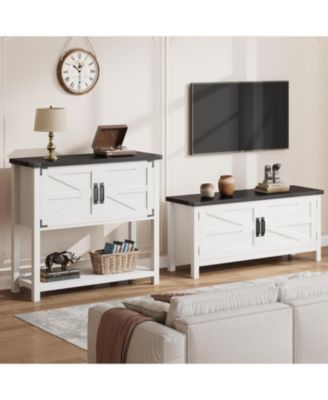   Farmhouse Console Table with Cabinets and Drawers, Versatile Storage Solution for Hallway, Living Room