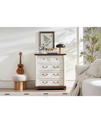  Farmhouse 5-Drawer Chest with Wooden Base
