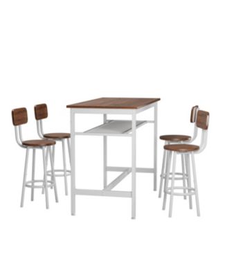 5-Piece Bar Table & Chairs Set, Modern Metal Counter Height Dining Set