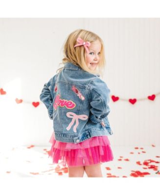 Little Girls Love Script Patch Valentine's Day Denim Jacket