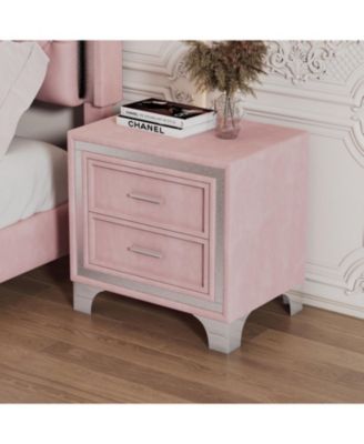 Mid-Century Velvet Nightstand, Pink