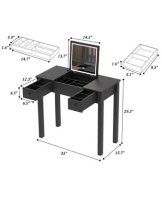 Elegant Vanity Table with LED Lights, Flip-Top Mirror and 2 Drawers, Jewelry Storage for Women Dressing