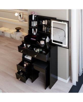 Vanity Table with LED Mirror & Stool