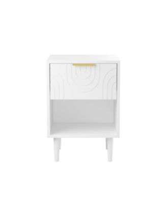 Modern Nightstand with Drawer & Shelf Gold Handle