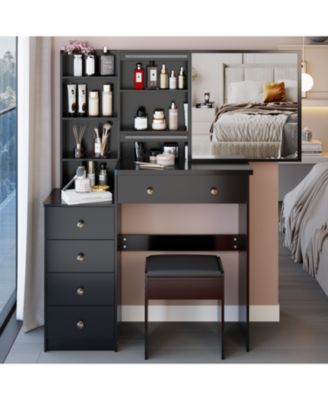 37" Vanity Table with Mirror Stool & Storage