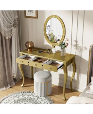 Luxury Vanity Desk with Mirror & 3 Drawers - Gold