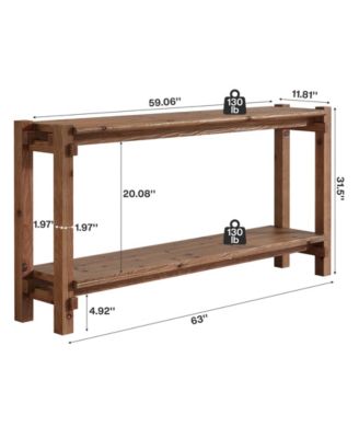 63-Inch Solid Wood Console Table, 2-Tier Farmhouse Entryway Table with Storage