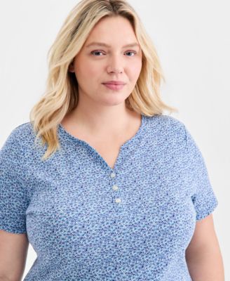 Plus Size Short-Sleeve Henley Top