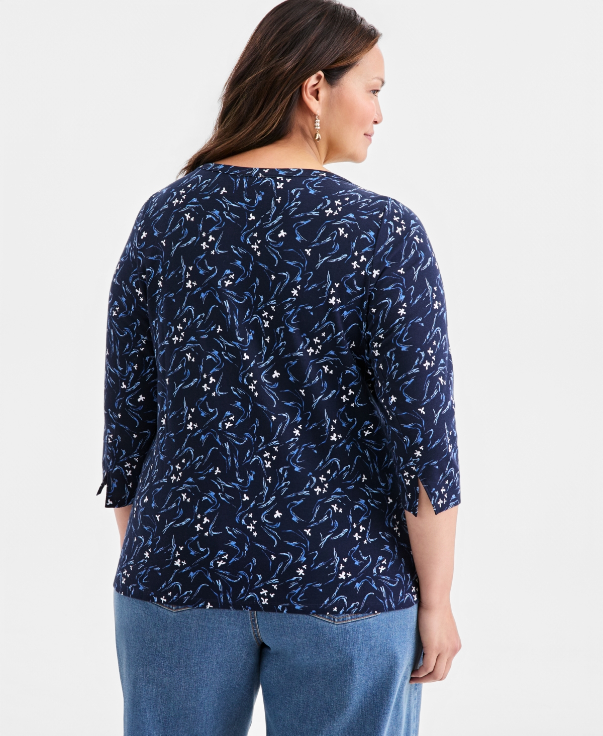 Style & Co Plus Size Pima Cotton 3/4-Sleeve Top, Exclusively at Macy's