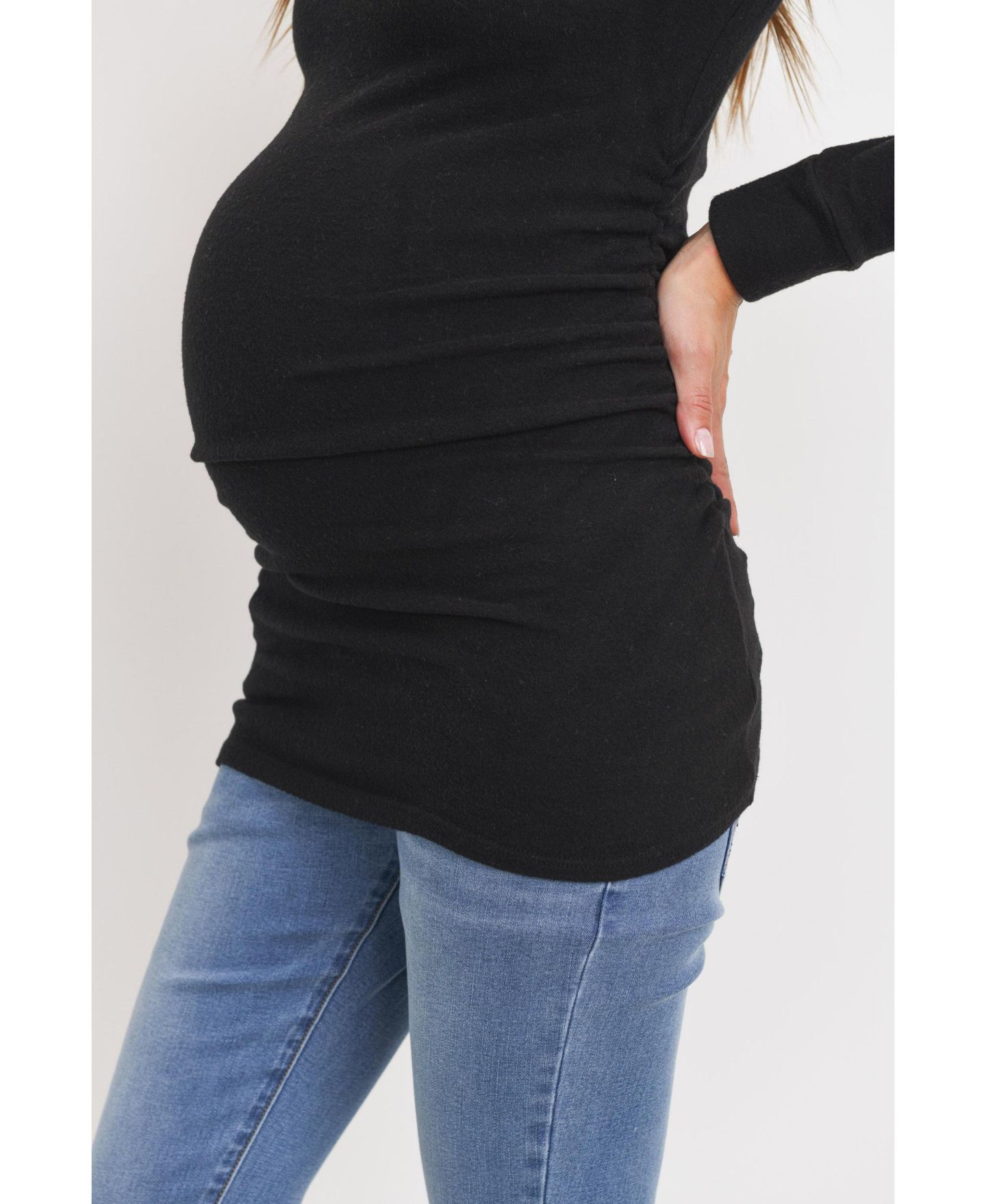 Топ Hello Miz Maternity Long Sleeve Crew Neck Side Ruching Knit Top, цвет: Чёрный — фото 6