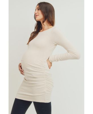 Maternity Long Sleeve Crew Neck Side Ruching Knit Top