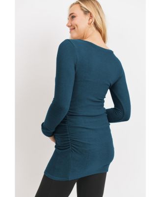 Maternity Long Sleeve Crew Neck Side Ruching Knit Top